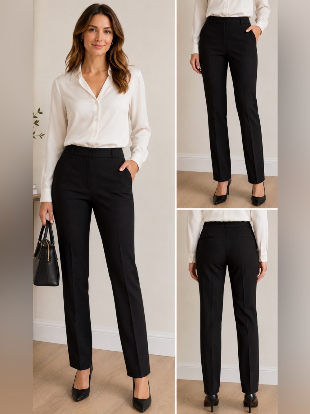 Elie Tahari Black Wool Stretch Trousers Pants